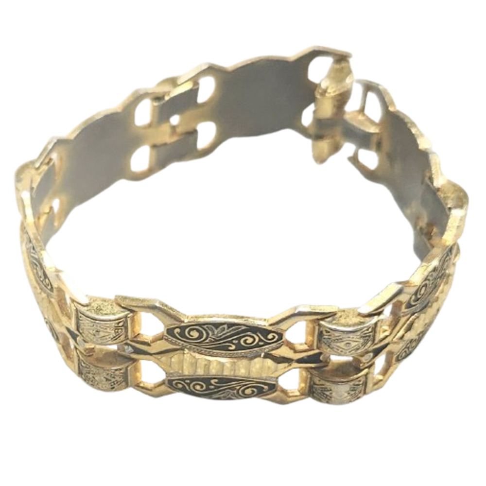 Vtg Damascene Toledo Spain Brass Enamel  Link Bracelet - Picture 5 of 6